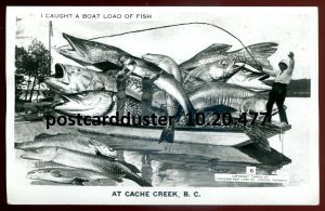 h1511 - CACHE CREEK BC 1940s Exaggeration Boat Fishing. Real Photo Postcard