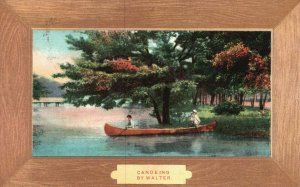 Vintage Postcard 1909 Canoeing By Walter Boating Water Trees Painting Framed Art