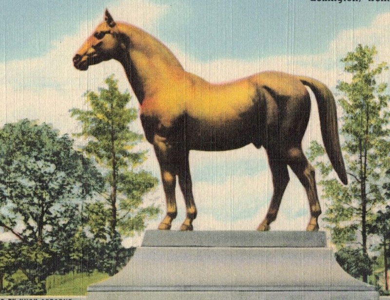 Man O' War Statue Faraway Farm Lexington Ky. Linen Postcard 2R4-595 