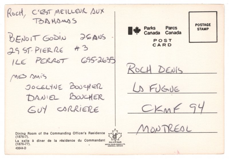 Dining Room of the Commanding Officer's Residence, Quebec, Canada