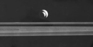 Planet Saturn's Moon Enceladus & Tethys Cassini Spacecraft Photo Postcard