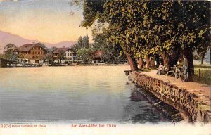Aare Ufer River People Bicycle Thun Switzerland 1907c postcard