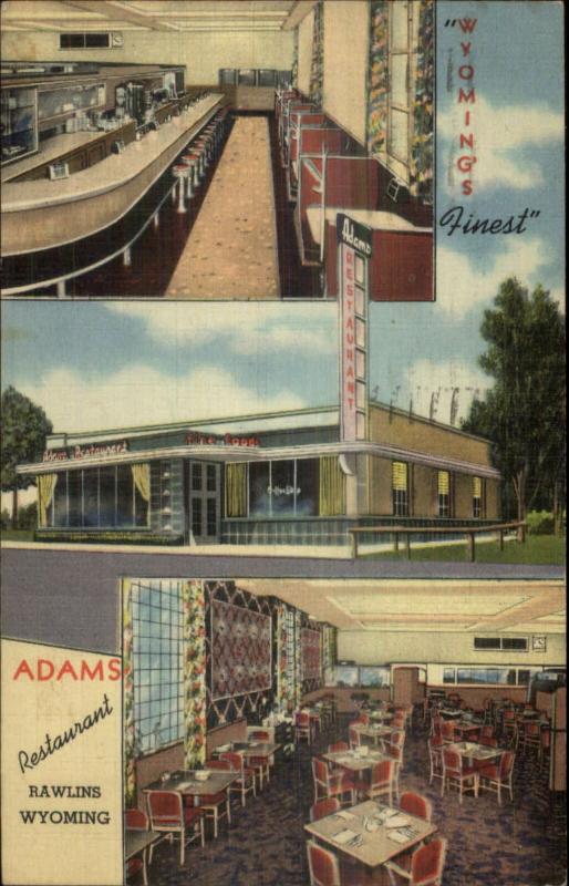 Rawlins WY Adams Restaurant Nice Linen Roadside Postcard