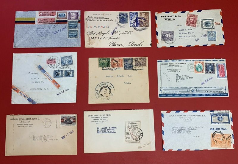 Latin America, 1927-1951, Lot of 9 Covers incl. Colombia, Ecuador, Haiti, Peru,