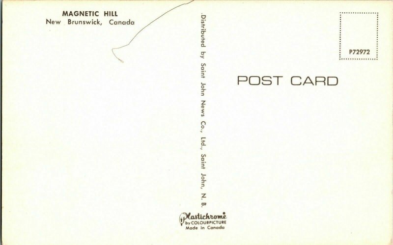 Magnetic Hill New Brunswick Canada CA Saint John News Plastichrome Vtg Postcard 