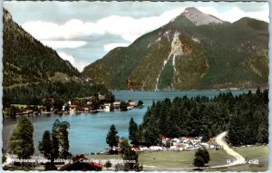c1960s Walchensee Germany Camping am Lake Postcard Jochberg Alpine Mountain Tent