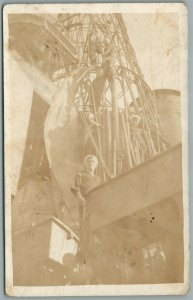 US NAVY SAILORS in SHIP'S RIGGING ANTIQUE REAL PHOTO POSTCARD RPPC