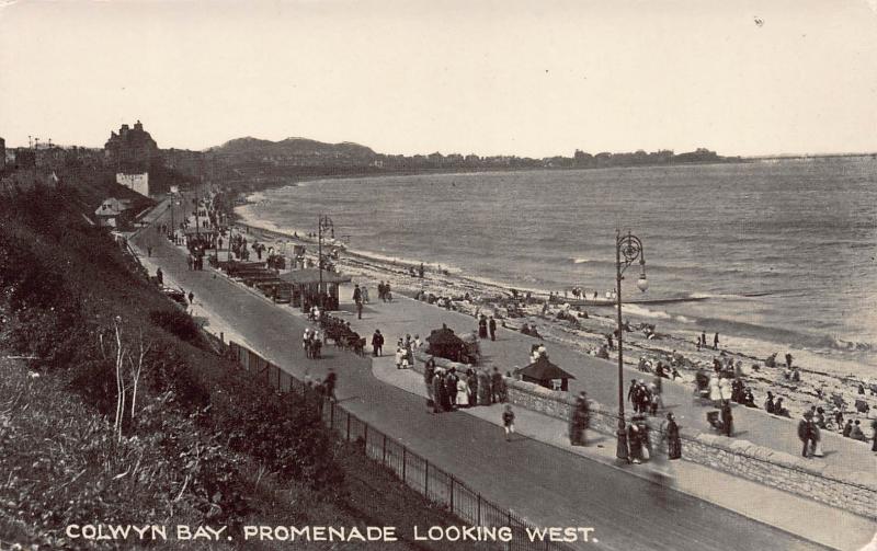 Promenade Looking West, Colwyn Bay, Wales, Great Britain, Early Postcard, Unused