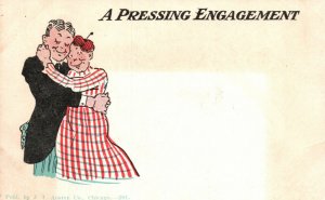 Vintage Postcard 1900s A Pressing Engagement Love  Man & Woman in Embrace Austen