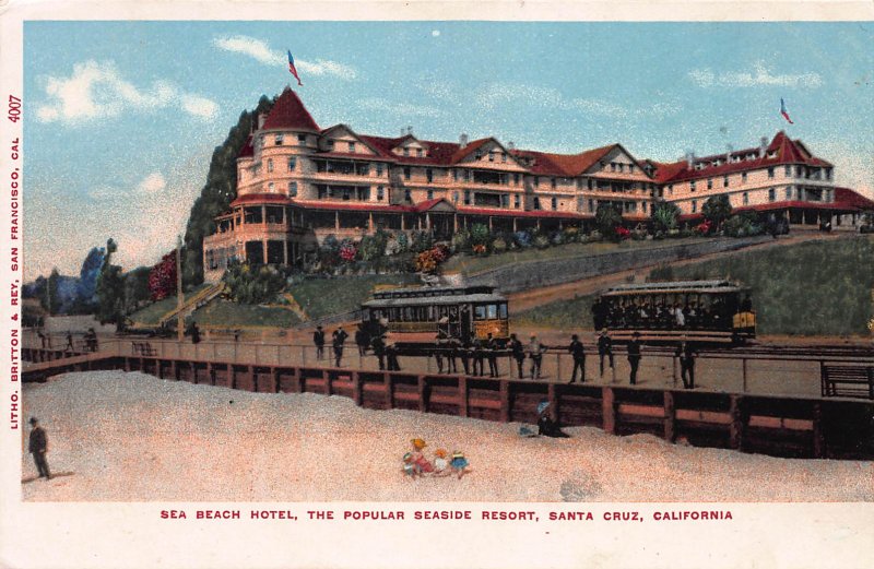 Sea Beach Hotel, Santa Cruz, California,  Early Postcard, Unused