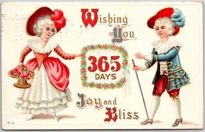 1912 Wishing You 365 Days Joy And Bliss Woman In Dress Attire Posted Postcard