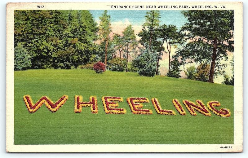 Postcard WV Wheeling Entrance Scene Near Wheeling Park Vintage Linen R02