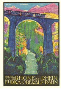 Rhone Zue Rhein Furka Oberalp Bahn Trains Swiss Advertising Postcard