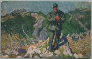 WWI ERA ITALIAN RED CROSS MILITARY ANTIQUE POSTCARD UNA SENTINELLA