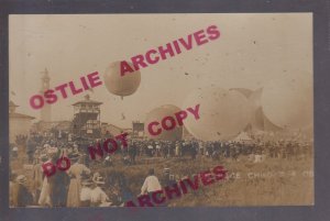 Chicago ILLINOIS RPPC 1908 BALLOON RACE Launch AIR SHOW Crowd BALLOONS Airships