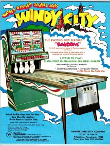 Windy City Arcade FLYER Original 1972 Shuffle Alley Game Art Bowling Chicago ILL