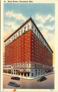 Ohio OH Cleveland Hotel Statler Postcard Old Vintage Cars LINEN  POSTCARD