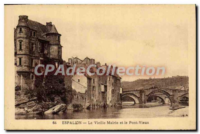 Old Postcard Espalion Old City Hall and the Old Bridge