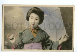 497186 Japan geisha girl in kimono with an umbrella Vintage tinted postcard