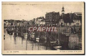 Old Postcard Dieppe La Halle fish boats and docks