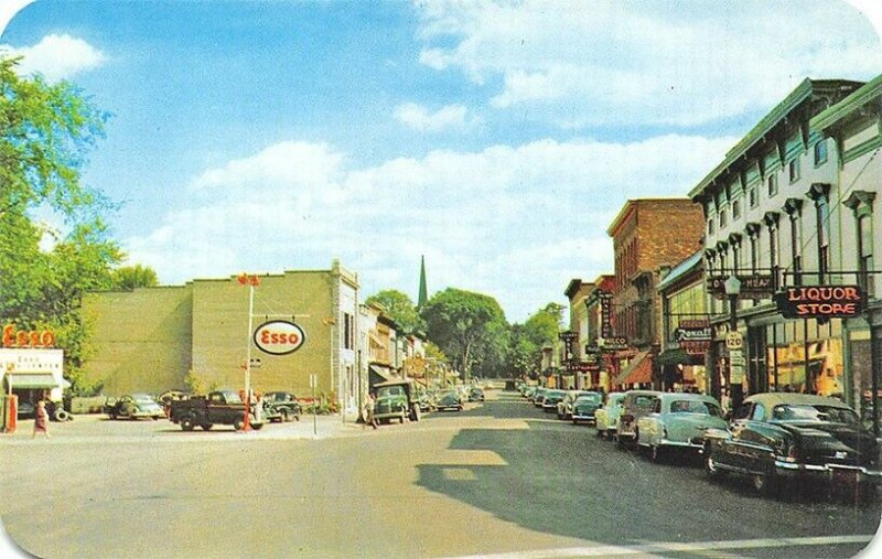 Boonville NY Main Street Esso Gas Station Old Cars Postcard