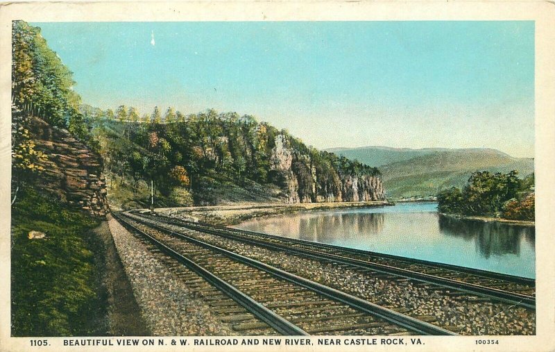 Postcard  Virginia Castle Rock Beautiful View Railroad New River Teich 22-13921