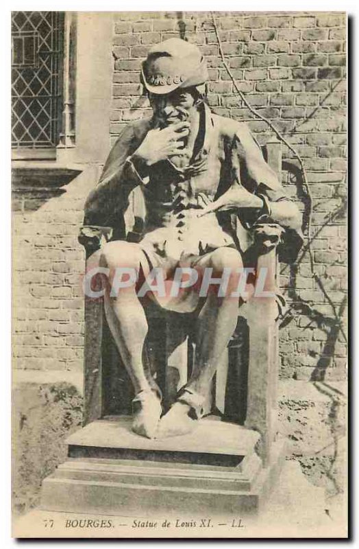 Old Postcard Bourges Statue of Louis XI