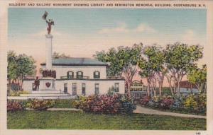 New York Ogdensburg Soldiers and Sailors Monument Showing Library & Remin...