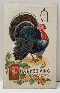 Thanksgiving Greeting Large Turkey and a Wishbone Postcard B11