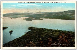 Postcard NY Lake George Montcalm Point and the Village of Bolton aerial