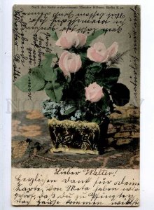 240746 ROSES Flowers in Vase BOUQUET Vintage Hubner postcard