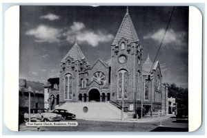 1956 First Baptists Church Building Classic Car Tower Bradenton Florida Postcard