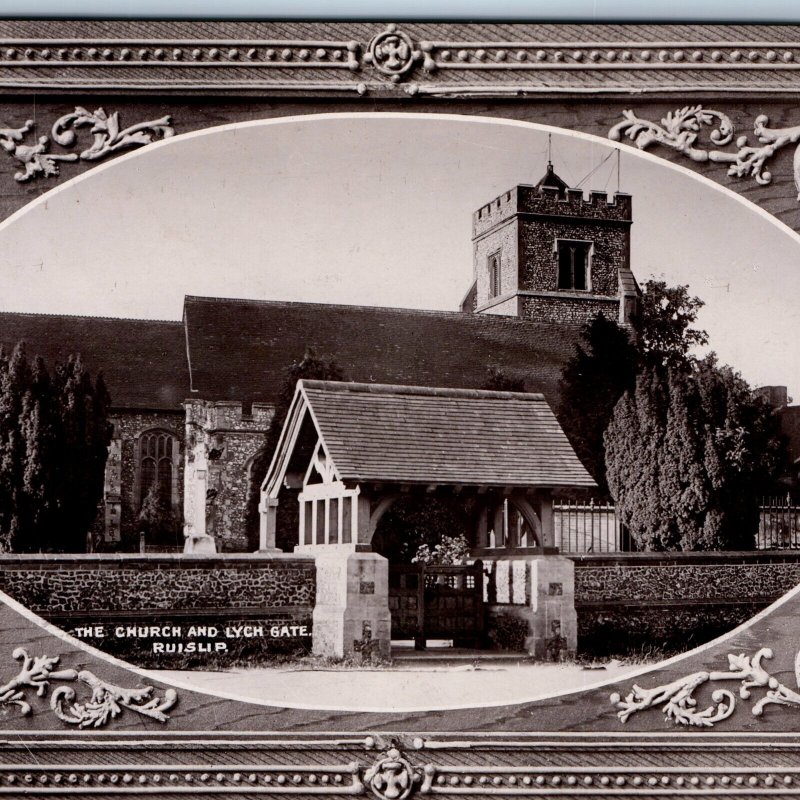 c1910s Ruislip, Middlesex, England RPPC Lych Gate St. Martin Church Photo A75