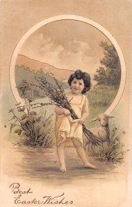 Easter Greetings Child with Lamb PFB Vintage Postcard AA35938