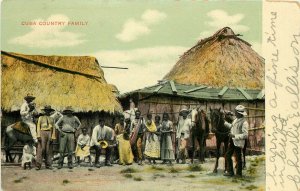 Vintage Postcard; Cuba Country Family w/ their Horses & Thatched Huts