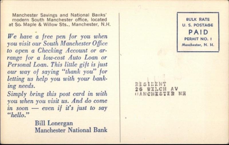 Manchester NH Savings & National Bank Old Postcard