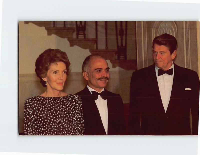 Postcard King Hussein Welcomed by Pres. Reagan & Nancy Reagan