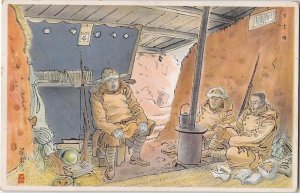 China Military Artist-Signed Shoko Soldiers Japanese? 1910s Antique Postcard