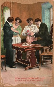 Vintage Postcard 1910's Lovers Double Date When You're Playing With A Girl