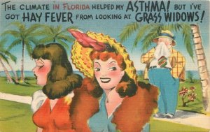 Florida Hay Fever Women man Hartman linen Comic Humor Postcard 22-9321