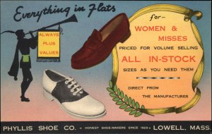 Linen Advertising Phyllis Shoe Co Lowell MA GREAT COLOR Postcard