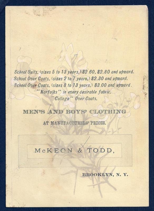 VICTORIAN TRADE CARD McKeon & Todd Men's & Boys' Clothing