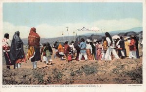 PUEBLO OF SANTO DOMINGO NM-RELIGIOUS PROCESSION-NATIVE AMERICAN~HARVEY POSTCARD