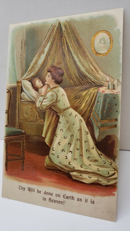 Thy will be done on earth as it is in Heaven, Lady & Child Embossed Postcard E11