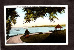 ME Fort Allen Park Eastern Promenade Ships Portland Maine Vintage Postcard