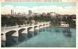 Vintage Postcard Skyline Mayo Bridge Historical James River Richmond Virginia VA
