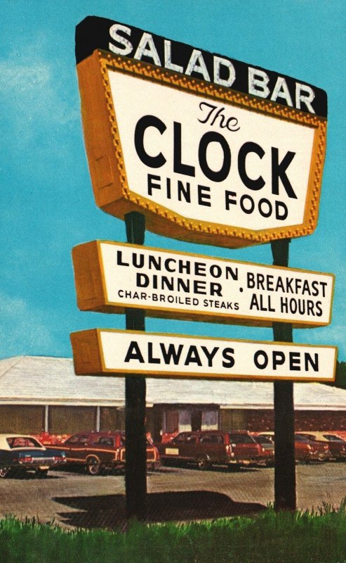 Clock Restaurants Salad Bar Fine Food New Port Ritchey Florida Vintage Postcard