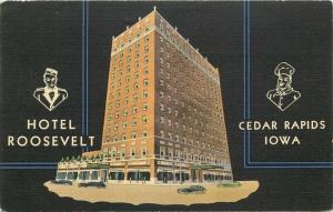 Autos Hotel Roosevelt Postcard roadside Cedar Rapids Iowa Colorpicture 719