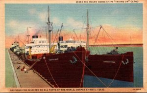 Texas Corpus Christi Seven Big Ocean Going Ships Taking On Cargo 1948 Curteich