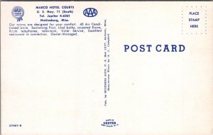 Postcard Marco Hotel Courts Hattiesburg MS